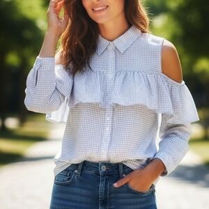 Worthington Women's Cold Shoulder Blouse Button-front Ruffle Detail NEW Size XL